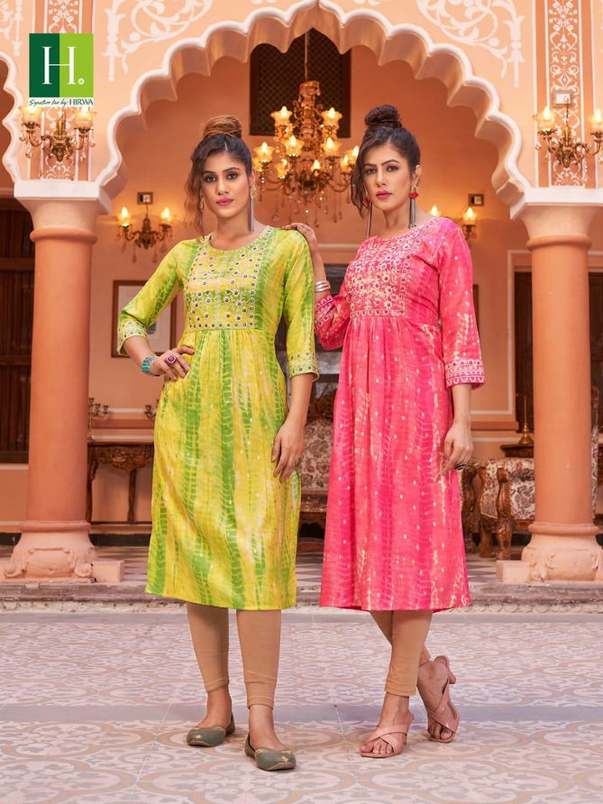 Hirwa Shibori Naira Cut Festive wear Wholesale Embroidery Designer Kurtis
